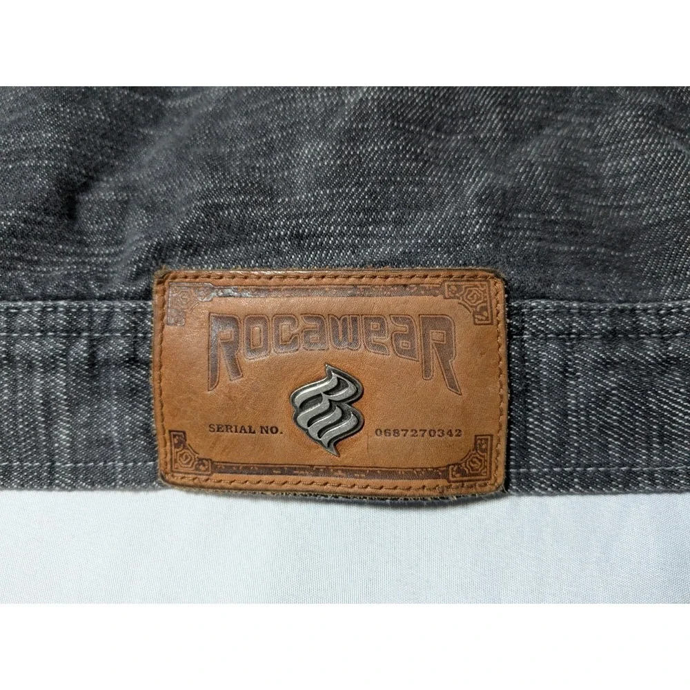 VTG ROCAWEAR Men‎ 2XL Black Heather Denim  Full Zip Jean Jacket